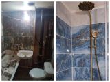 Ремонт ванной комнаты. Установка инсталяции для унитаза, душевой кабины, раковины, сантехники и укладка плитки