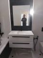 Установка и подключение подвесной тумбы с раковиной и зеркало.