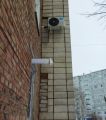 Монтаж внешнего блока с лесов на 2 этаж.