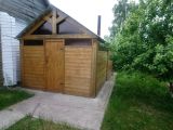 Баня из строганого бруса с каркасным предбанником, размер 3*6 м. 