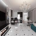 Кухня-гостиная ~ 30м2

Распланировала 3 зоны:
кухня, столовая и гостиная.

Кухня вместила всё необходимое: холодильник, посудомоечную машину, микволновую печь, духовой шкаф, варочную панель, вытяжку, достаточно мест хранения в выкатном ящике, предусмотрен ящик для столовых приборов.

Кухонный гарнитур оканчивается полуостровом с полубарными стульями - за ним можно быстро позавтракать.

На вечер, когда встречается вся семья, предусмотрен стол для неспешного ужина. 

Ну и наконец, зона гостиной с уютным диван