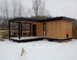 Баня 6*3 с террасой ,каркас из бруса (опорно -балочная система), утеплитель сэндвич панель, отделка имитация бруса.