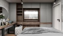 Визуализация спальни выполненная в современном стиле.