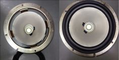 Заказ на замену подвеса динамика SONY. Слева после снятия задубевшего подвеса, справа результат. Динамик был предоставлен без купола.