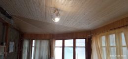 Отделка шестигранного потолка вагонкой. По нивелиру. С электрикой